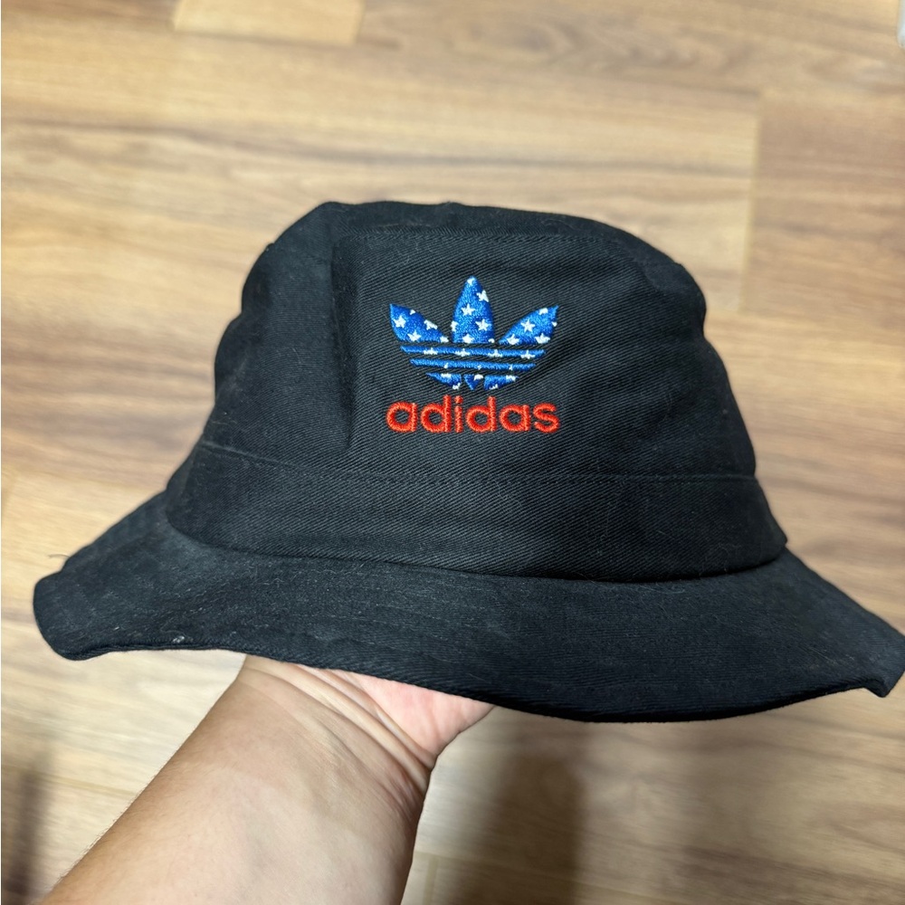 Adidas Black Bucket Hat with Blue and Red Logo